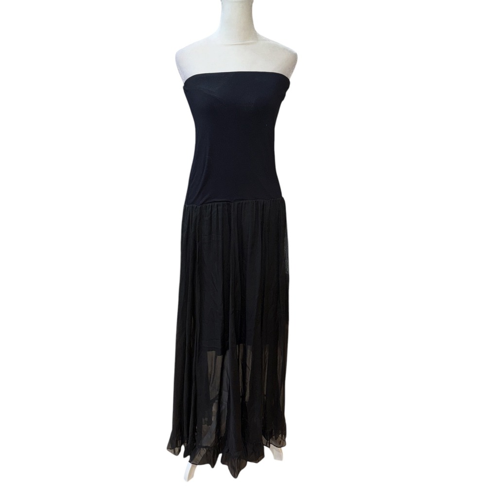 Elie Tahari Sydney Silk Chiffon Maxi Skirt Dress Black Size L NWT E25K1303